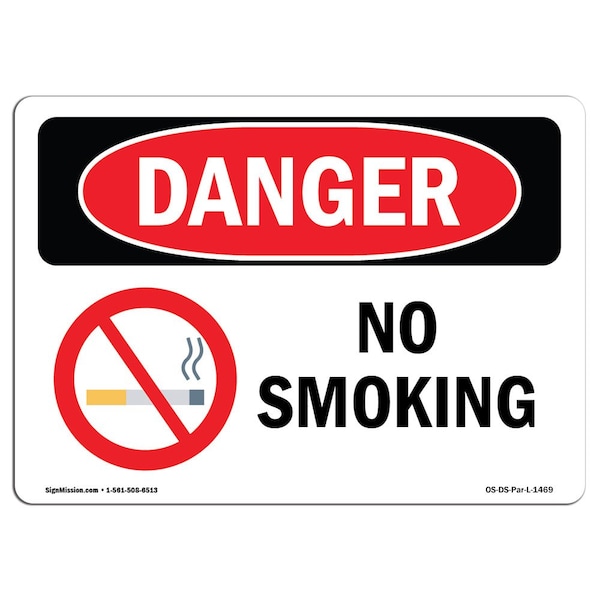 OSHA Sign, No Smoking, 18in X 12in Rigid Plastic, 12" W, 18" L, Landscape, OS-DS-P-1218-L-1469